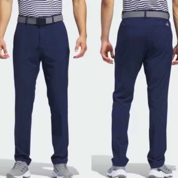 Adidas Golf Pants Men 36x33 Navy Blue Climalite 3-Stripe Tapered Trousers - Picture 1 of 6